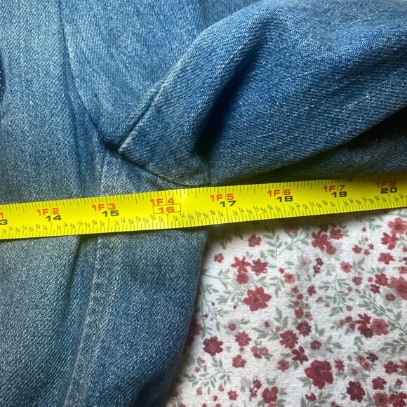 Denim Blazer Jacket Button Cuffs & Single Button Closure USA Made Distressed Y2K - Picture 4 of 8